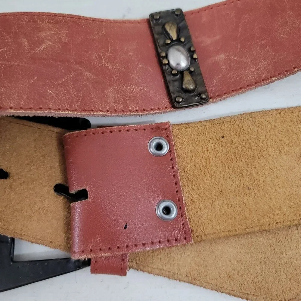Studded Belt Womens Medium Brown Leather Sepia Tan Western Boho Embellished - Picture 7 of 10